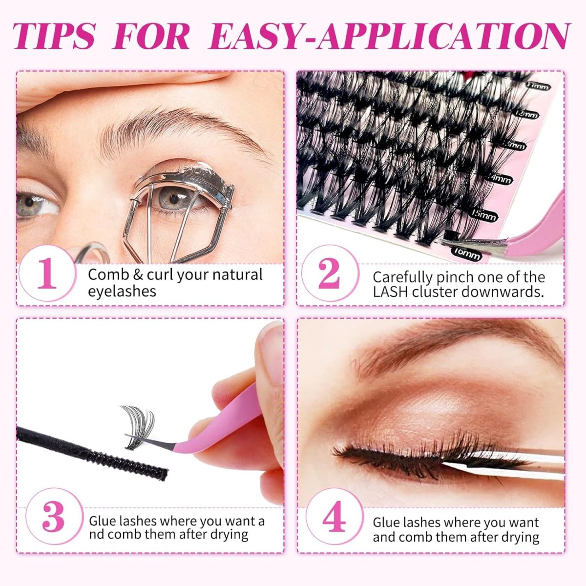 ⁦DIY Eyelash Extension Kit 280pcs Individual Lashes Cluster D Curl, 9-16mm Mix Lash Clusters with Lash Bond and Seal and Lash Applicator Tool for Self Application at Home (30D+40D-0.07D-9-16MIX KIT)⁩ - الصورة ⁦3⁩