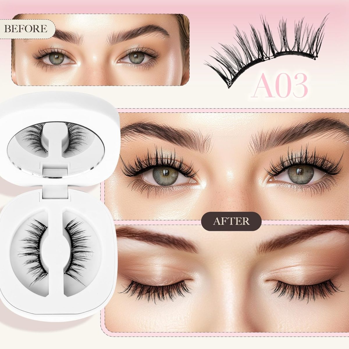 ⁦LASHVIEW Magnetic Eyelashes Natural Look, 1 Pair Reusable Magnetic Eyelashes with Applicator, No Glue Needed Magnetic Eyelashes Magnetic Lashes Kit, Easy to Wear and Remove (02)⁩ - الصورة ⁦2⁩