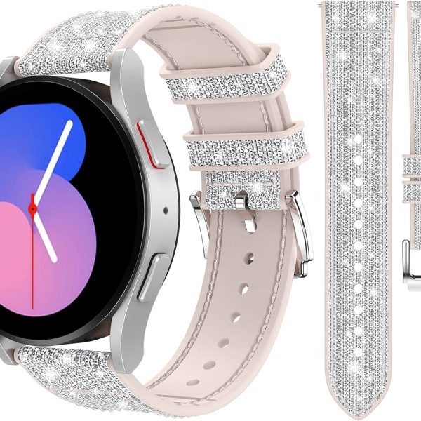 Goton Bling Silicone Band for Samsung Galaxy Watch 6 Band 40mm 44mm/Galaxy Watch 6 Classic Band 43mm 47mm/Galaxy Watch 5 & 4 Band 40mm 44mm, 20mm Women Glitter Wristband Accessories