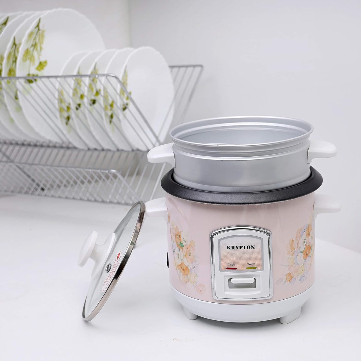 ⁦Krypton 350W 0.6L Rice Cooker with Steamer | Non-Stick Inner Pot, Automatic Cooking, Easy Cleaning, High-Temperature Protection - Make Rice & Steam Healthy Food & Vegetables - 2 Year Warranty⁩ - الصورة ⁦7⁩