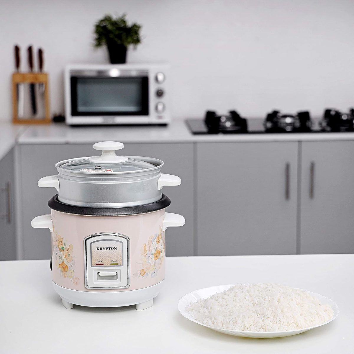 ⁦Krypton 350W 0.6L Rice Cooker with Steamer | Non-Stick Inner Pot, Automatic Cooking, Easy Cleaning, High-Temperature Protection - Make Rice & Steam Healthy Food & Vegetables - 2 Year Warranty⁩ - الصورة ⁦8⁩