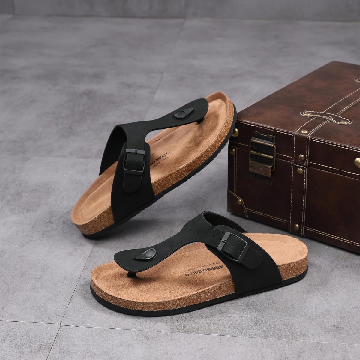 ⁦ARRIGO BELLO Thong Sandals Mens Flip Flops Beach Outdoor Slippers Non Slip Leather Fashion Versatile Sandal Size 41-46⁩ - الصورة ⁦8⁩