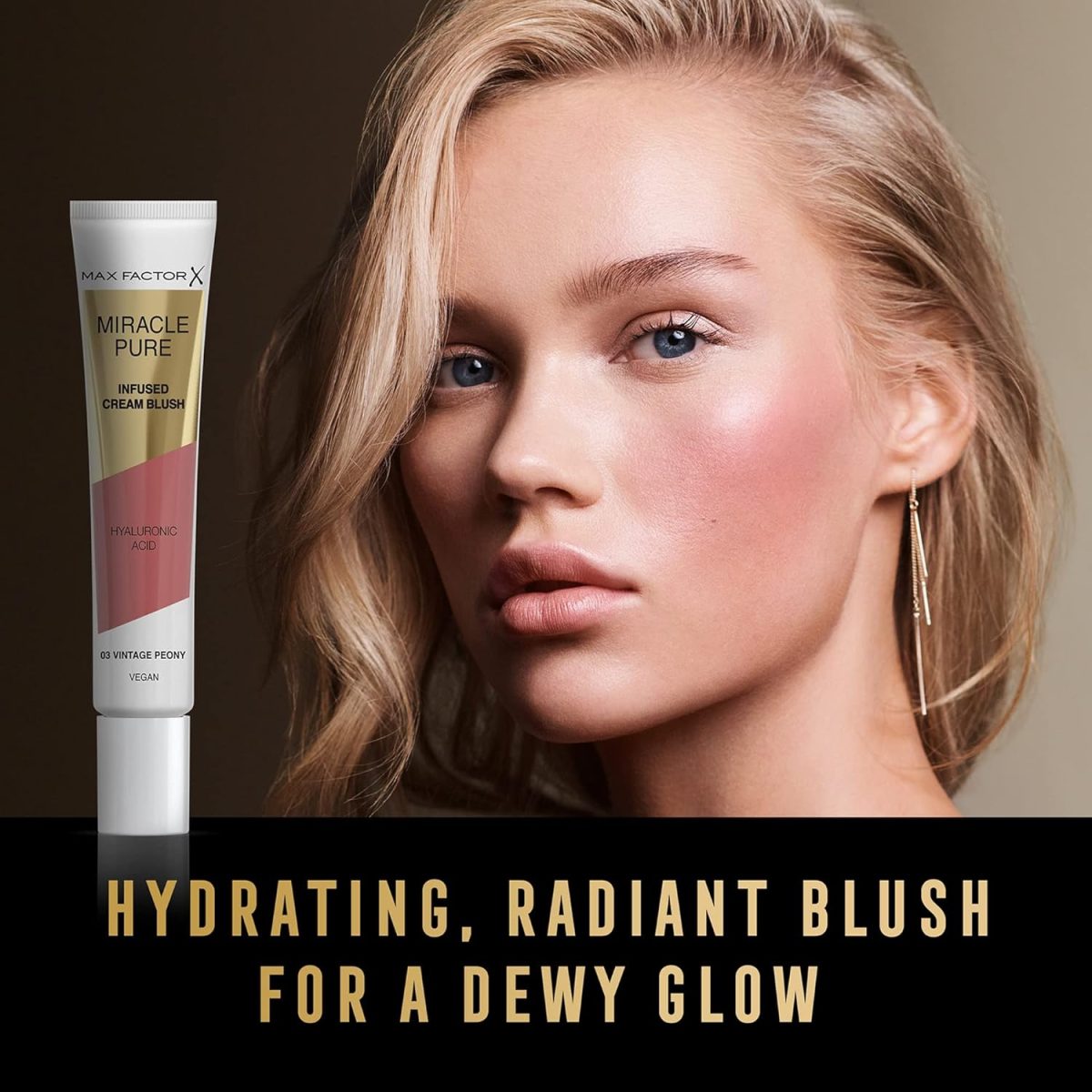 ⁦Max Factor Miracle Pure Cream Blush 03 Vintage Peony, Moisturising, Plumps & Hydrates, Buildable Glow, Infused with Hyaluronic Acid & Squalene, Fresh & Healthy Looking Skin, 100% Vegan⁩ - الصورة ⁦5⁩