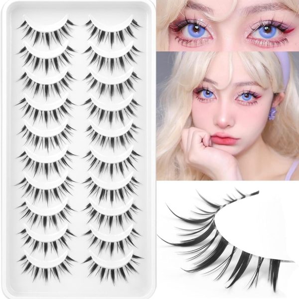 MAKINGTEC 10 Pairs Manga Lashes, Big Eye Lashes, Natural Look Anime False, Sexy BigEyelashes, Eyelashes Individual Wispy Korean Makeup Eye Lashes， Clusters Asian Fake Eyelashes Pack, Cruelty Free