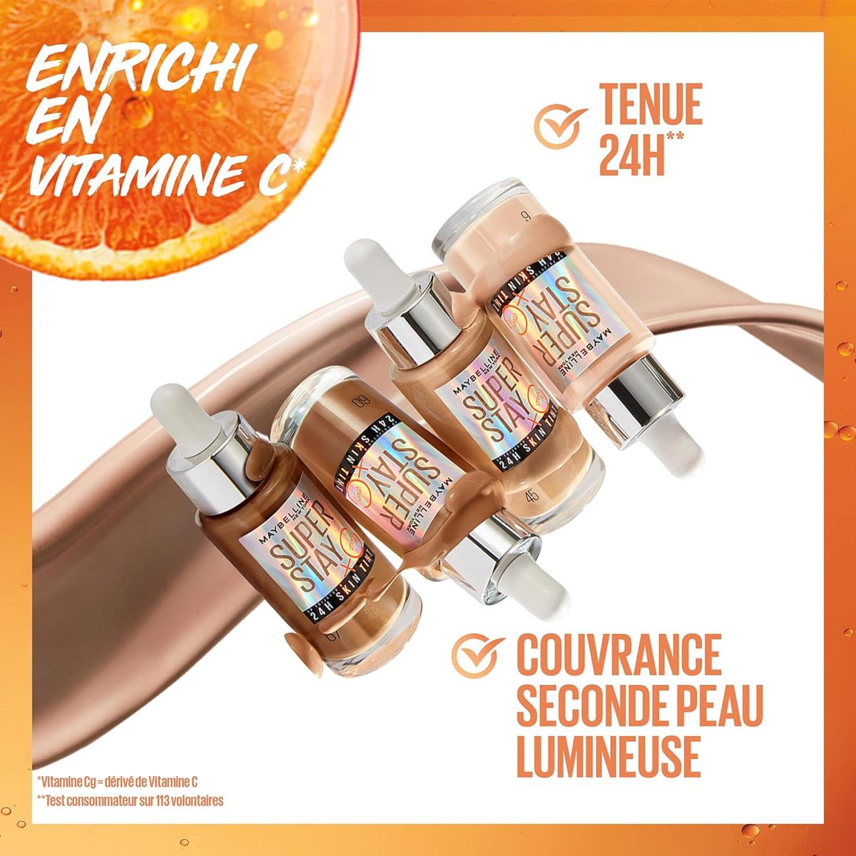 ⁦Maybelline Super Stay Skin Tint Foundation, With Vitamin C*, Foundation and Skincare, Long-Lasting up to 24H, Vegan Formula, Shade 06⁩ - الصورة ⁦2⁩