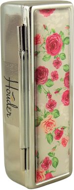 ⁦Houder Designer Lipstick Case with Mirror for Purse - Decorative Lipstick Holder with Gift Box - Velvet Lined - Protect Your Lipsticks in Style (Red Roses)⁩ - الصورة ⁦3⁩