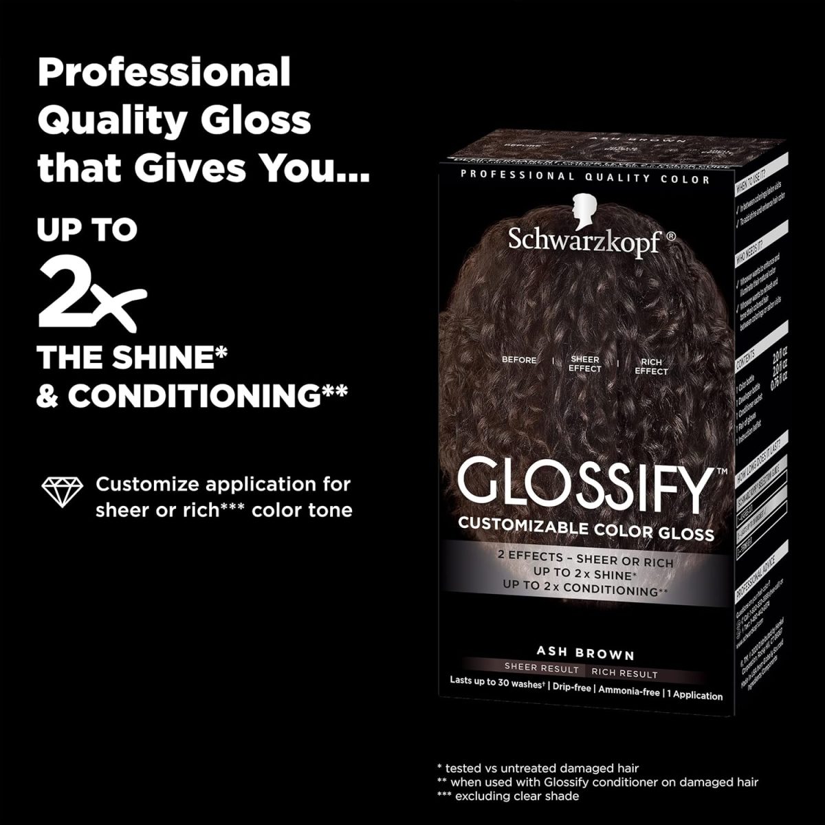 ⁦Schwarzkopf Glossify Customizable Color Gloss, Ash Brown⁩ - الصورة ⁦4⁩
