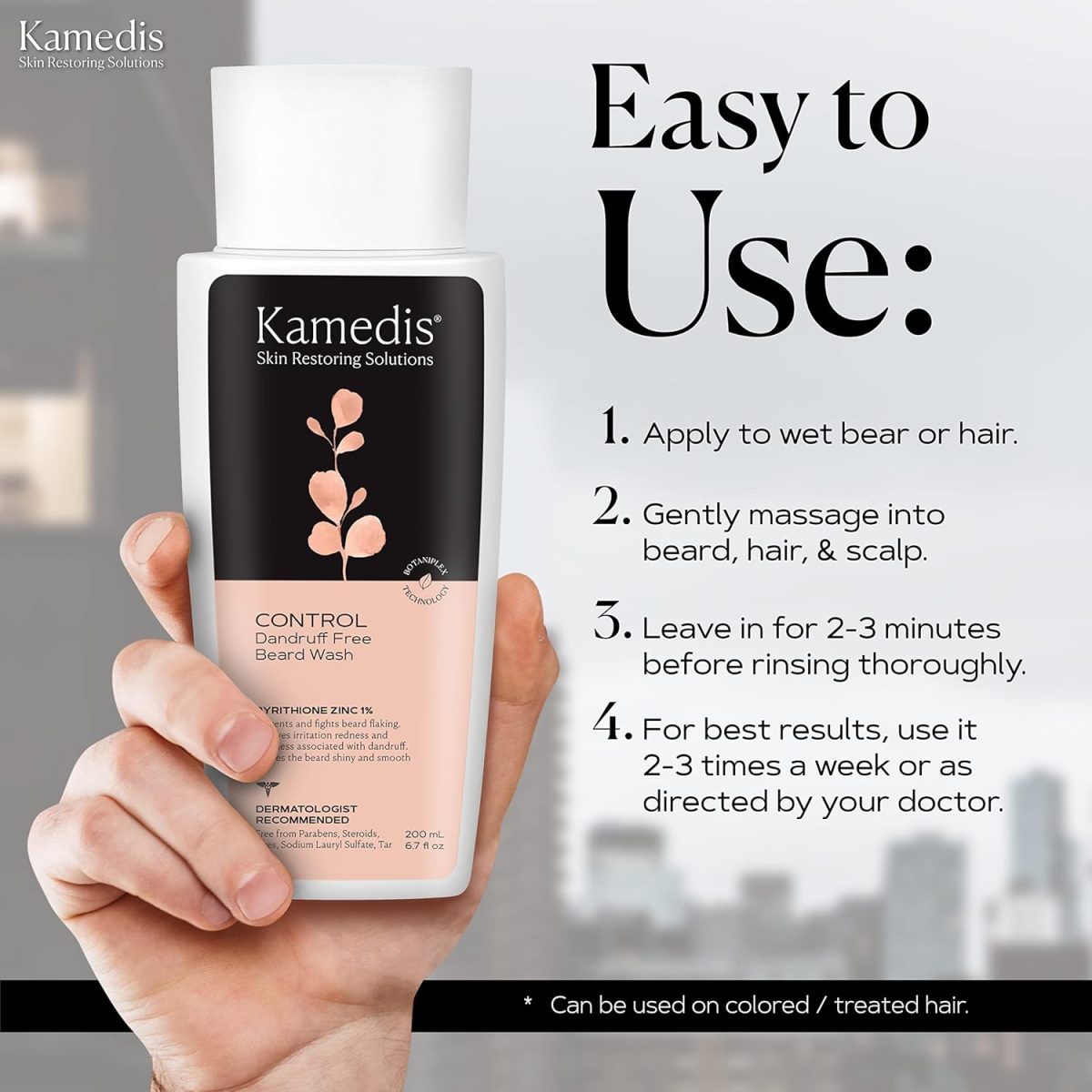 ⁦KAMEDIS Beard Wash - 6.7 Oz, Dandruff & Flake Free Ultimate Men's Shampoo, Contains Pyrithione Zinc & Salicylic Acid, Alleviates Itching & Irritation⁩ - الصورة ⁦3⁩
