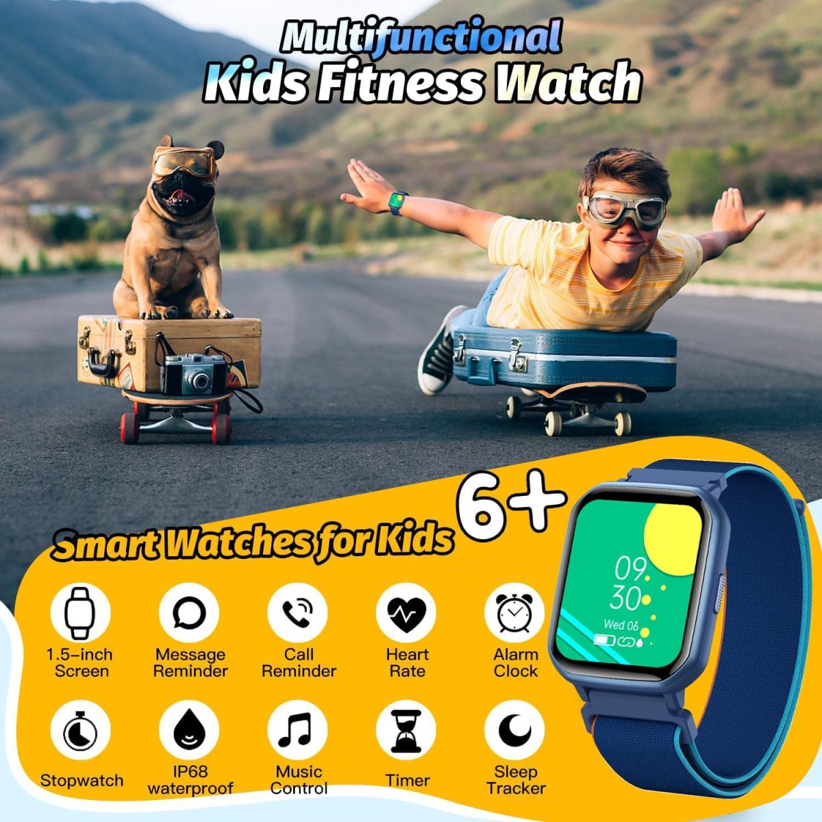 ⁦DMG Kids Smart Watch for Kids,IP68 Waterproof Kids Fitness Tracker Watch with 1.5 Inch DIY Face,Heart Rate Sleep Monitor,19 Sport Modes,Calories Counter,Alarm Clock,Great Gifts for Children 6+ (Blue)⁩ - الصورة ⁦3⁩