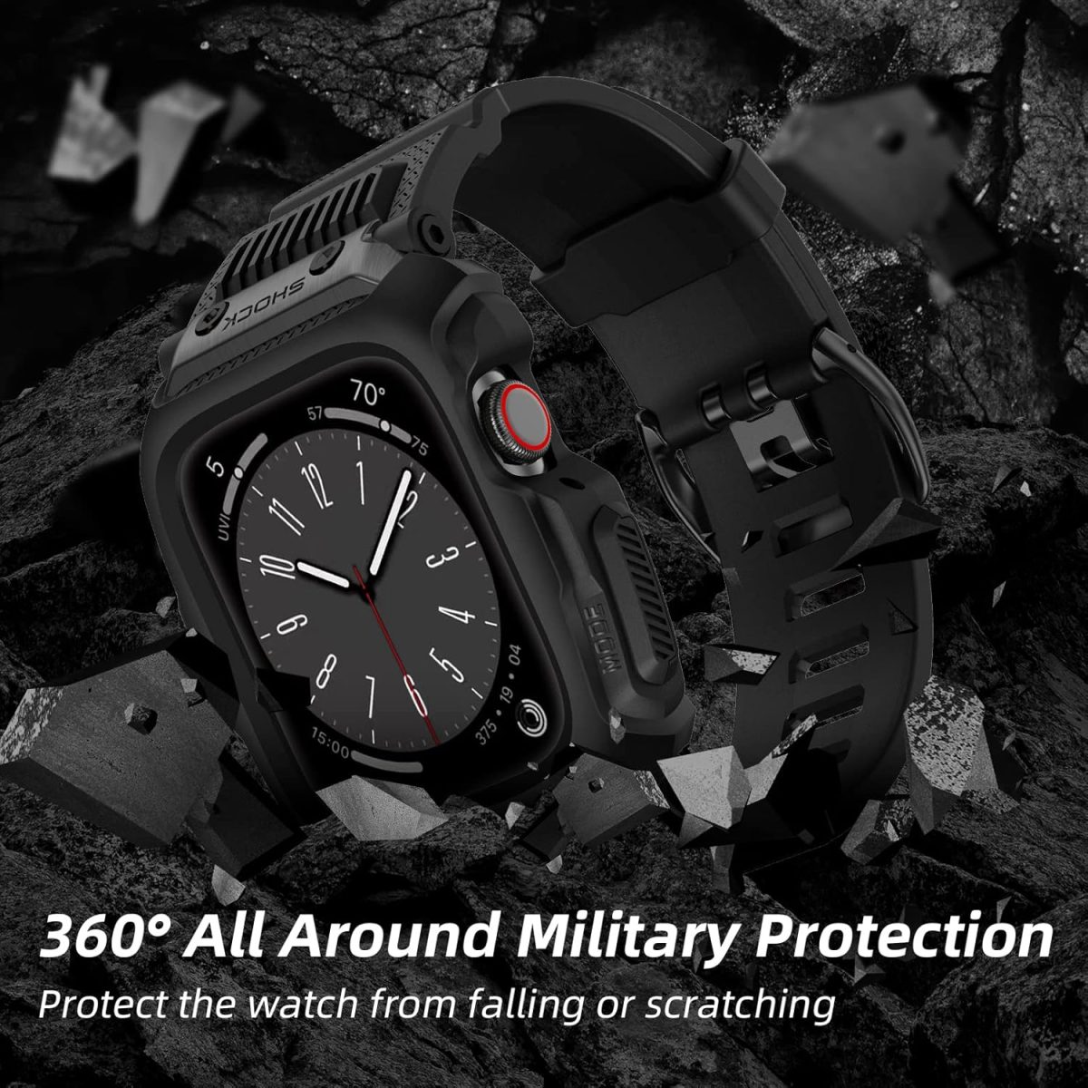 ⁦XMUXI Compatible with Apple Watch Band 45mm 44mm with Case, Rugged Sport Military TPU Strap with Bumper Cover for iWatch Series SE2 SE 9 8 7 6 5 4 for Man⁩ - الصورة ⁦3⁩