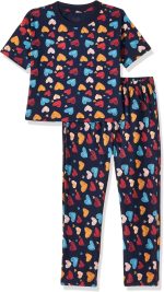 T2F Girls Cotton Printed Oversized Fit Crop Top and Pant Pajama Set