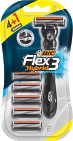 BIC Flex 3 Hybrid Shaver for Men with 5 Refill Blades, Triple-Blade Razor with Pivoting Head & Aloe Vera Strip for Smooth, Precise Shaving