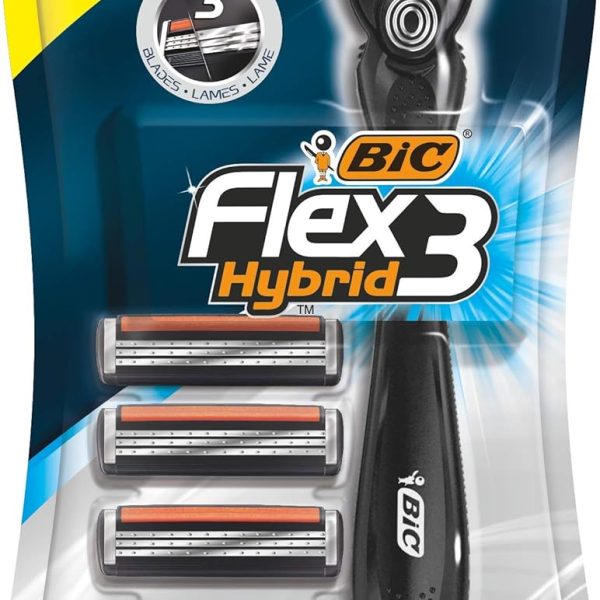 BIC Flex 3 Hybrid Shaver for Men with 5 Refill Blades, Triple-Blade Razor with Pivoting Head & Aloe Vera Strip for Smooth, Precise Shaving