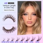 ⁦باووتنس مجموعة وصلات رموش فردية مكونة من 280 قطعة بتجعيد 40D بطول 9-16 ملم وملاقط تثبيت للرموش للاستخدام الذاتي (لون بني-40D-9-16MIX)⁩ - الصورة ⁦4⁩