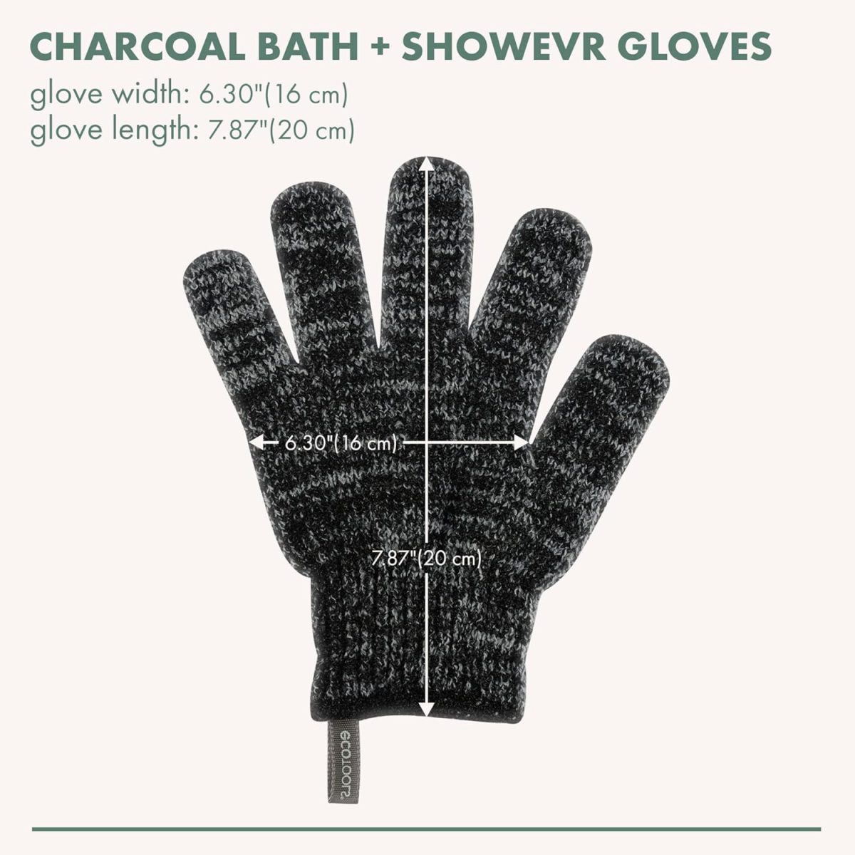 ⁦EcoTools Charcoal Infused Bath & Shower Gloves, Cleansing For Whole Body, Self-Tan Prep & Removal, Exfoliating, Detoxifying & Purifying, Recycled Netting, Eco-Friendly, Vegan, 1 Pair, 2 Gloves Total⁩ - الصورة ⁦3⁩