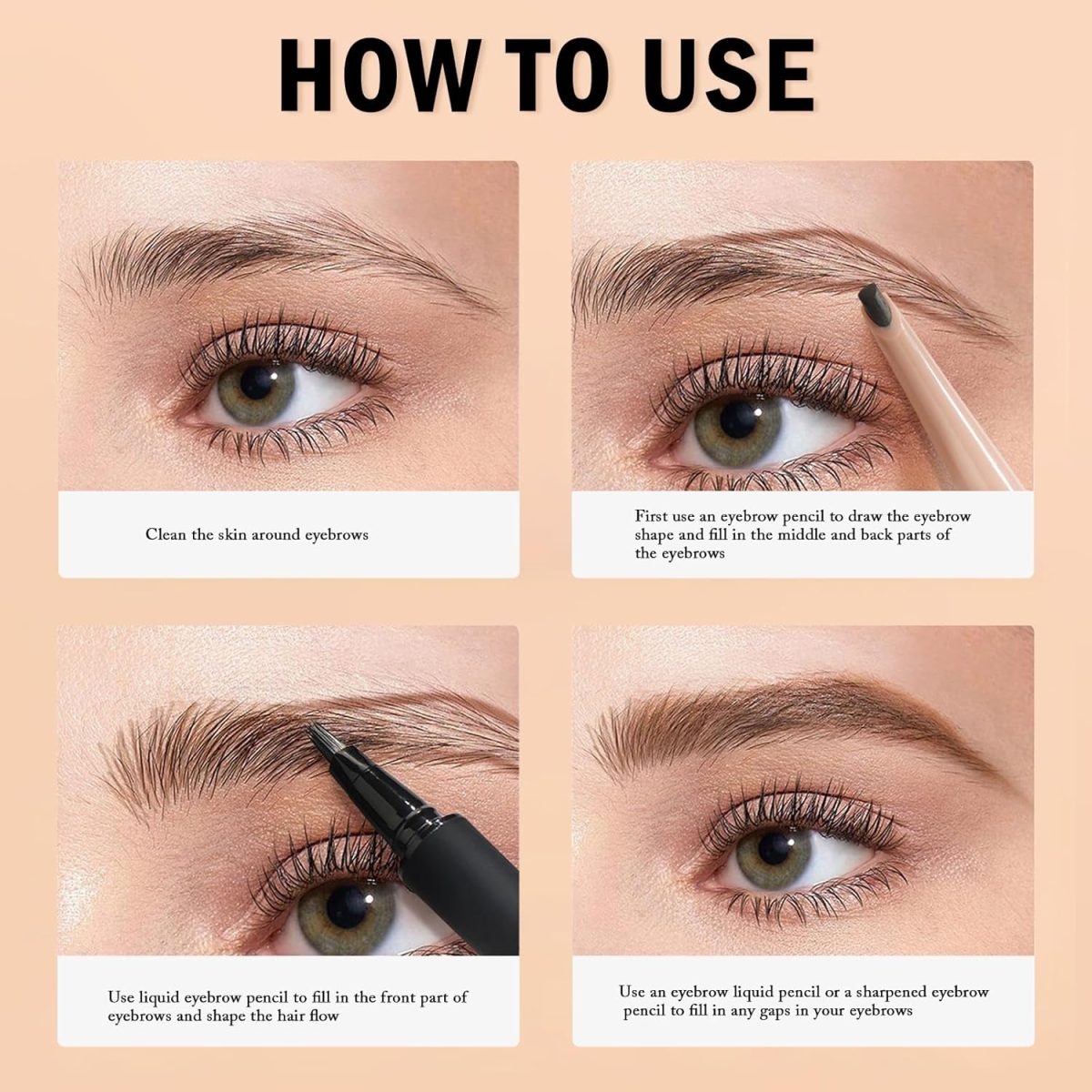 ⁦Magical Eyebrow Pen Set, 3-in-1 Liquid Microblading Eyebrow Pencils for Women, Waterproof, Quick-Drying, Upgraded Square Angled Tip for Wild Natural-Looking Brows, All Day (Brown)⁩ - الصورة ⁦5⁩