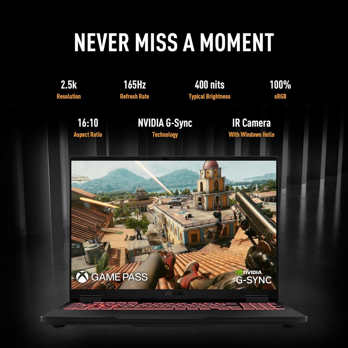 ⁦ASUS TUF Gaming F16 Inch FHD +165Hz,FX608JHR-RV001W,Intel Core i7 14650HX CPU 16-core,RTX5050 (8GB DDR7), DDR5 16GB RAM, 1TB M2 SSD,AR-EN Backlit Keyboard 1-Zone RGB,Dolby, FHD Cam,2.2KG,Win 11,Gray⁩ - الصورة ⁦2⁩