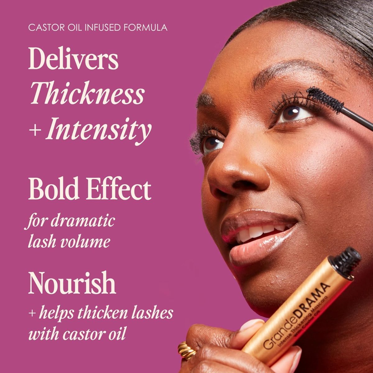 ⁦Grande Cosmetics GrandeDRAMA Intense Thickening Mascara with Castor Oil, Volumizing, Conditioning, Buildable Formula⁩ - الصورة ⁦3⁩
