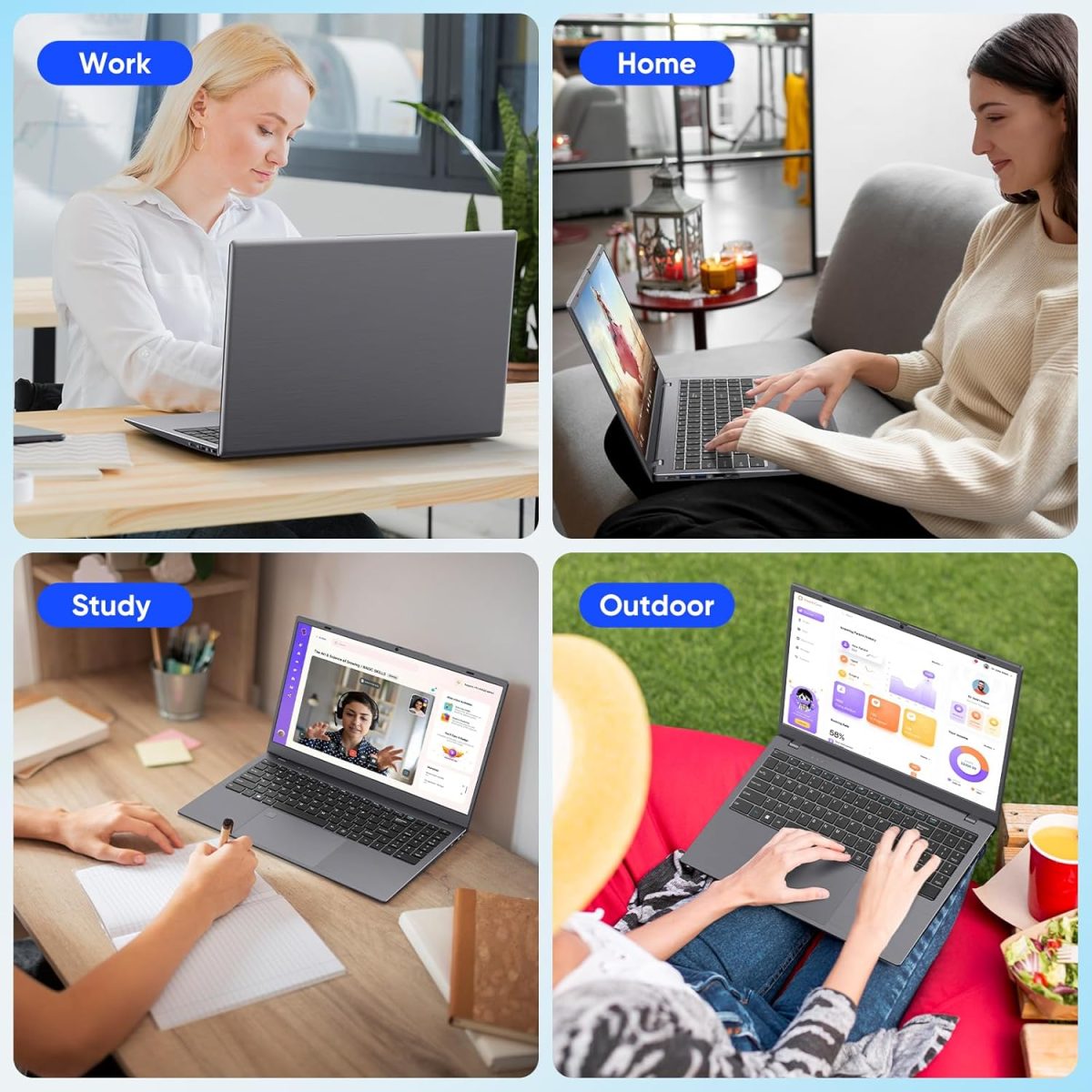 ⁦FURESTUR Laptop, 12GB LPDDR5 RAM 1TB SSD, Quad-Core N95 Processor Up to 3.4GHz, 15.6" FHD IPS Display, Office Pro Plus 2024, WiFi 5, Laptop Computer with Fingerprint for Students and Business, Gray⁩ - الصورة ⁦7⁩