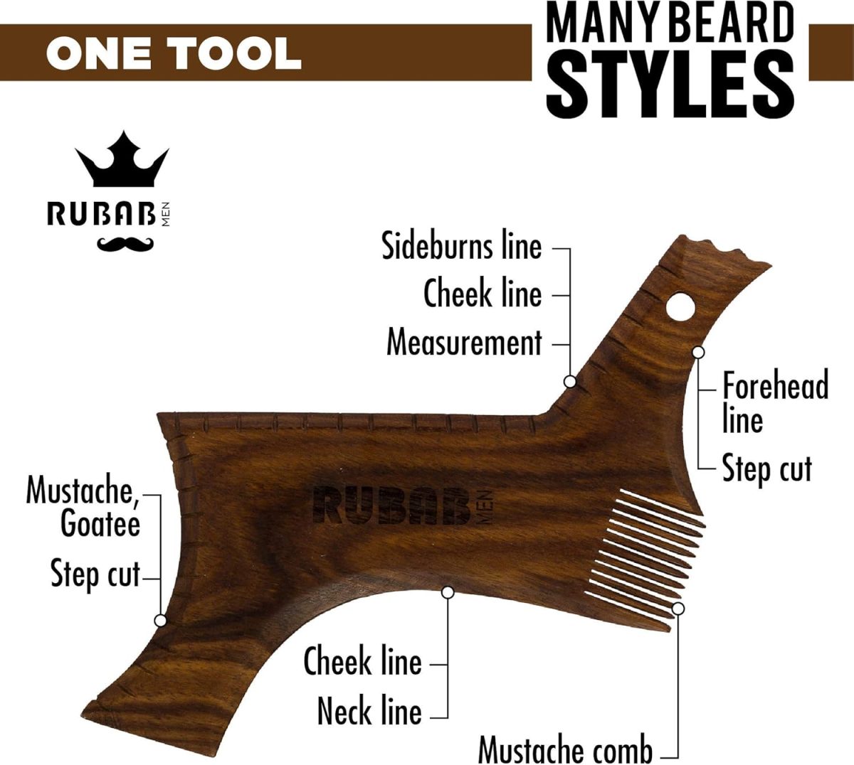 ⁦Rubab Men Beard Shaper | A Premium Wooden Beard Shaping Tool Hand-Crafted in India for Perfect Beard & Neck Line | Easy Home Use⁩ - الصورة ⁦2⁩