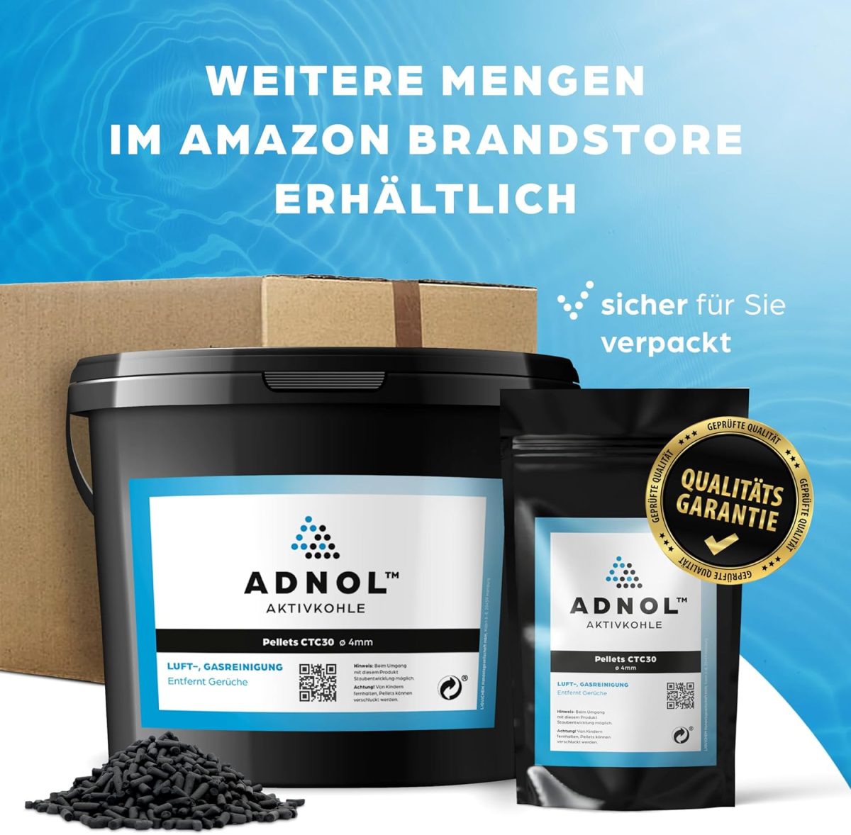 ⁦ADNOL® Activated carbon pellets 3 litres made of hard coal for air purification and gas cleaning e.g. for cooker hoods, CTC30, diameter 4 mm, energy class A, can be used as a carbon filter⁩ - الصورة ⁦8⁩