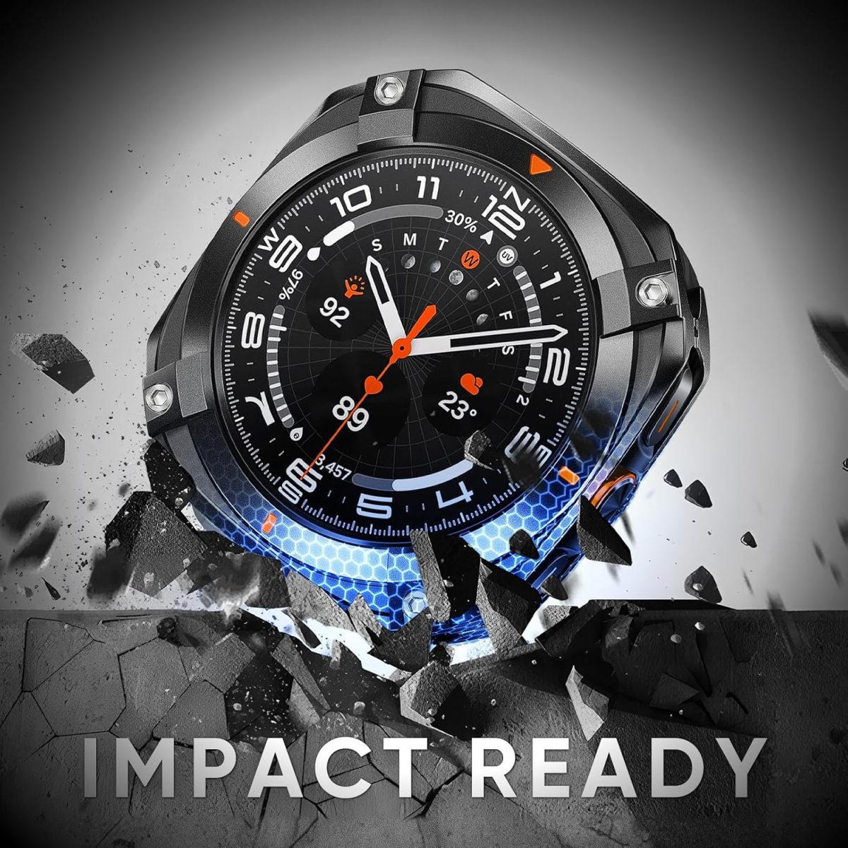⁦Metal Case for Samsung Galaxy Watch Ultra 47mm (2024/2025), Rugged 316L Stainless Steel Protective Bezel with Ceramic Back Cover, Shockproof Bumper, Full Body Armor, Multiple Colors⁩ - الصورة ⁦3⁩