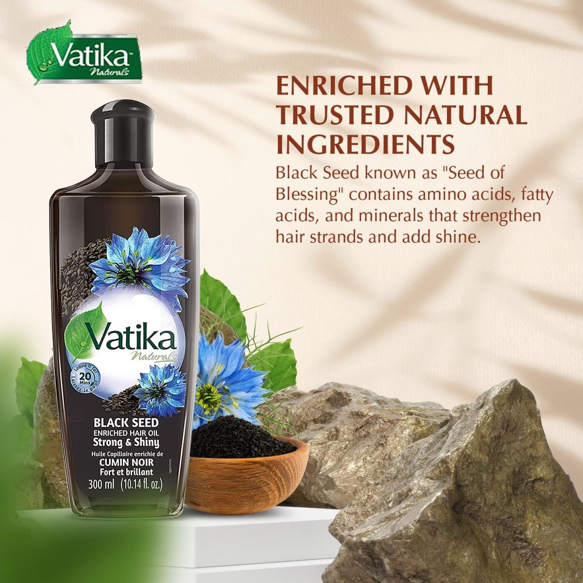 ⁦Vatika Naturals Olive Enriched Hair Oil 300 ml - With Goodness Of Blackseed - Amino Acids & Vitamins, For Nourishing & Protection Of Hair⁩ - الصورة ⁦3⁩