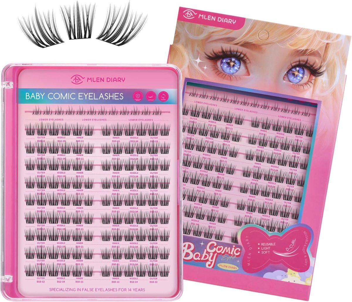 Mlen Diary Eyelash Extensions, 132 Pieces, 10-14 mm, C Curl, Individual Eyelashes, DIY Eyelash Extension Cluster, Individual Cluster Lashes, Natural Look Fake Lashes