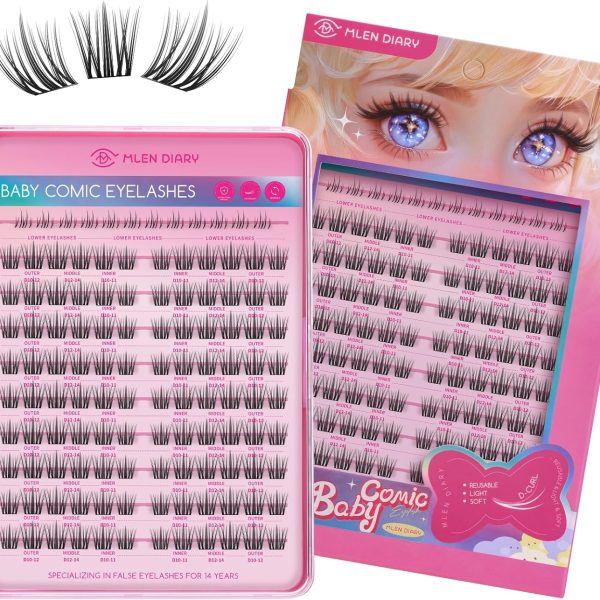 Mlen Diary Eyelash Extensions, 132 Pieces, 10-14 mm, C Curl, Individual Eyelashes, DIY Eyelash Extension Cluster, Individual Cluster Lashes, Natural Look Fake Lashes