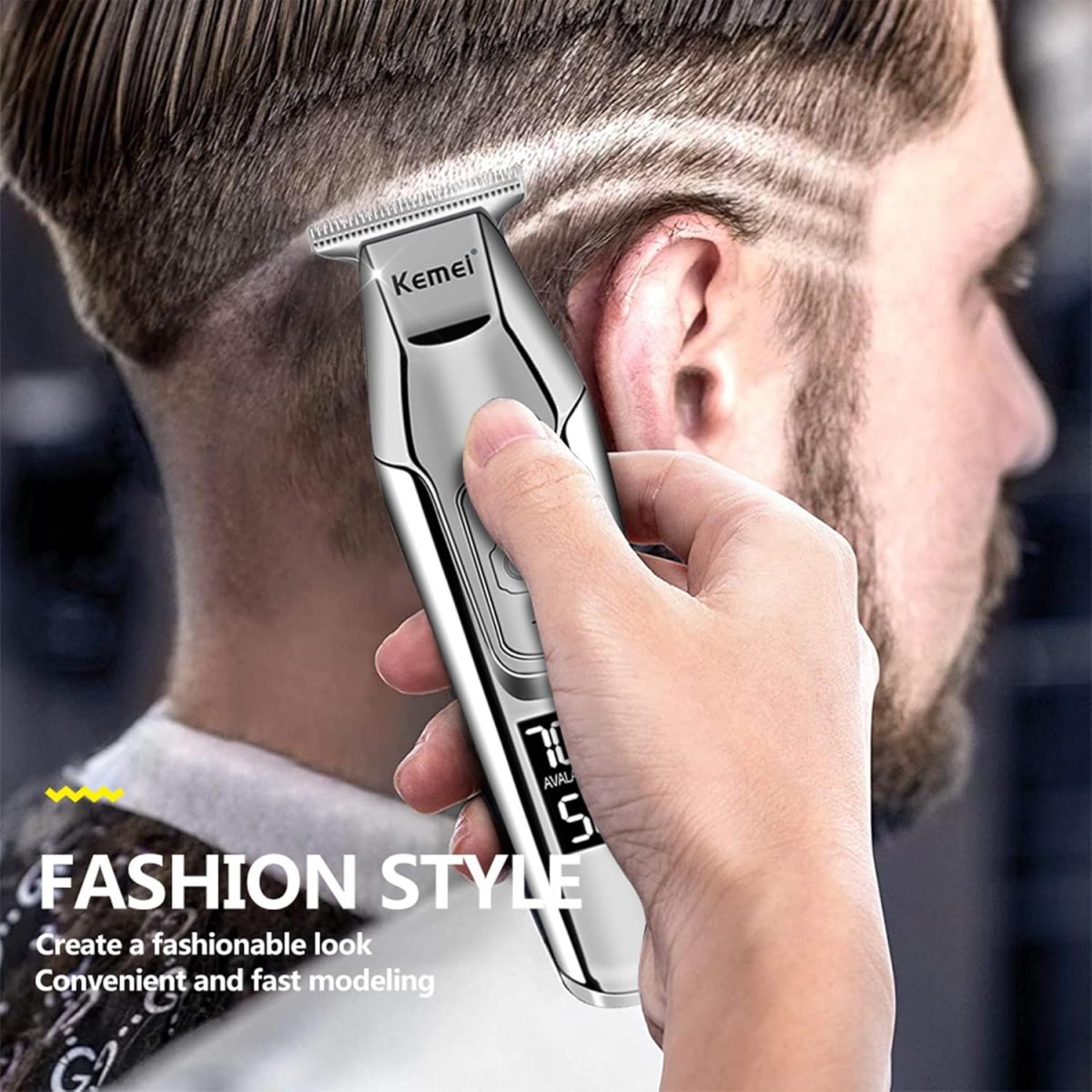 ⁦KEMEI Trimmer Cordless Hair Clipper for Men Professional Electric Beard Trimmers Barber Hair Cuttings Kit, Zero Gapped T Blade Detailers Trimmers for Men, KM-5027⁩ - الصورة ⁦6⁩