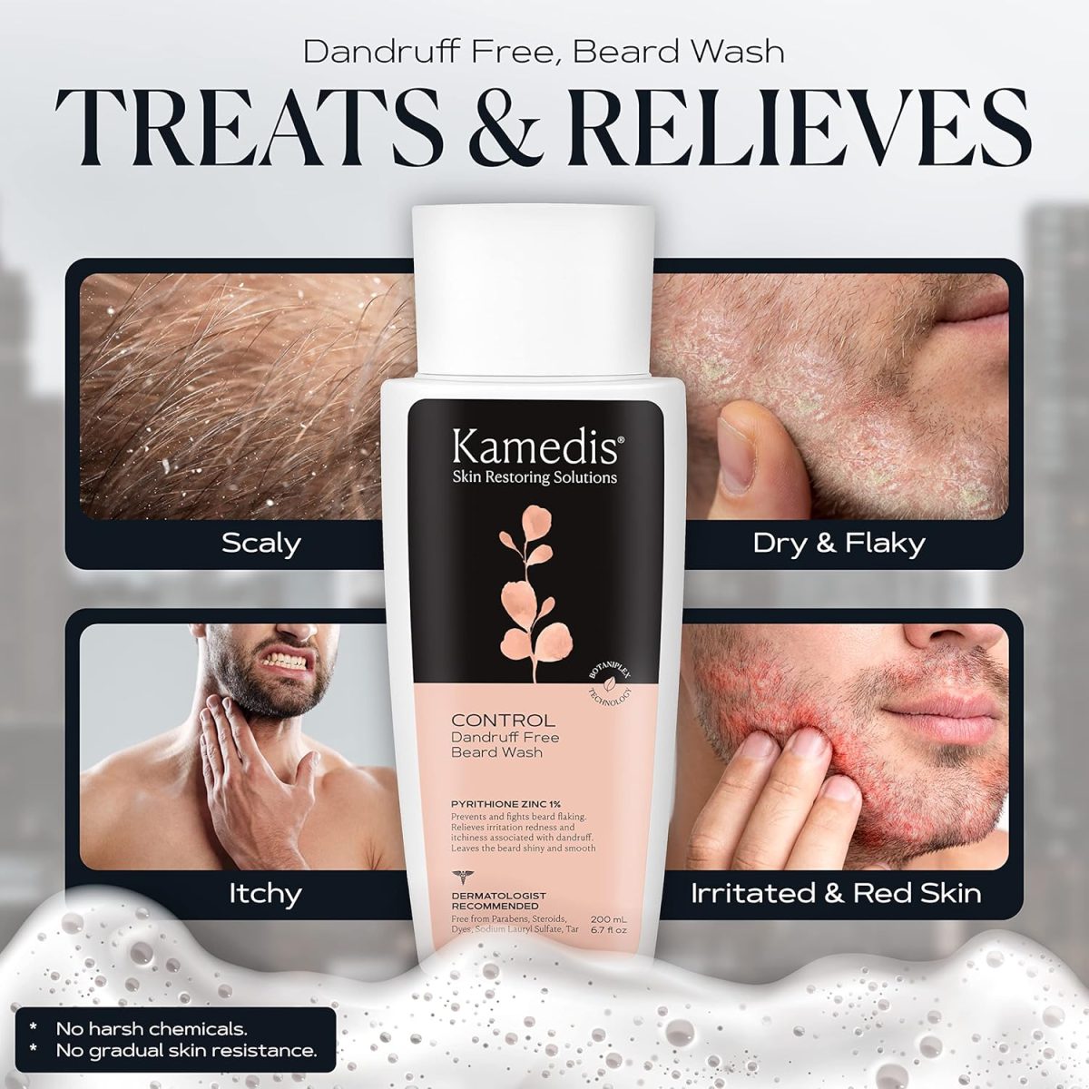 ⁦KAMEDIS Beard Wash - 6.7 Oz, Dandruff & Flake Free Ultimate Men's Shampoo, Contains Pyrithione Zinc & Salicylic Acid, Alleviates Itching & Irritation⁩ - الصورة ⁦4⁩