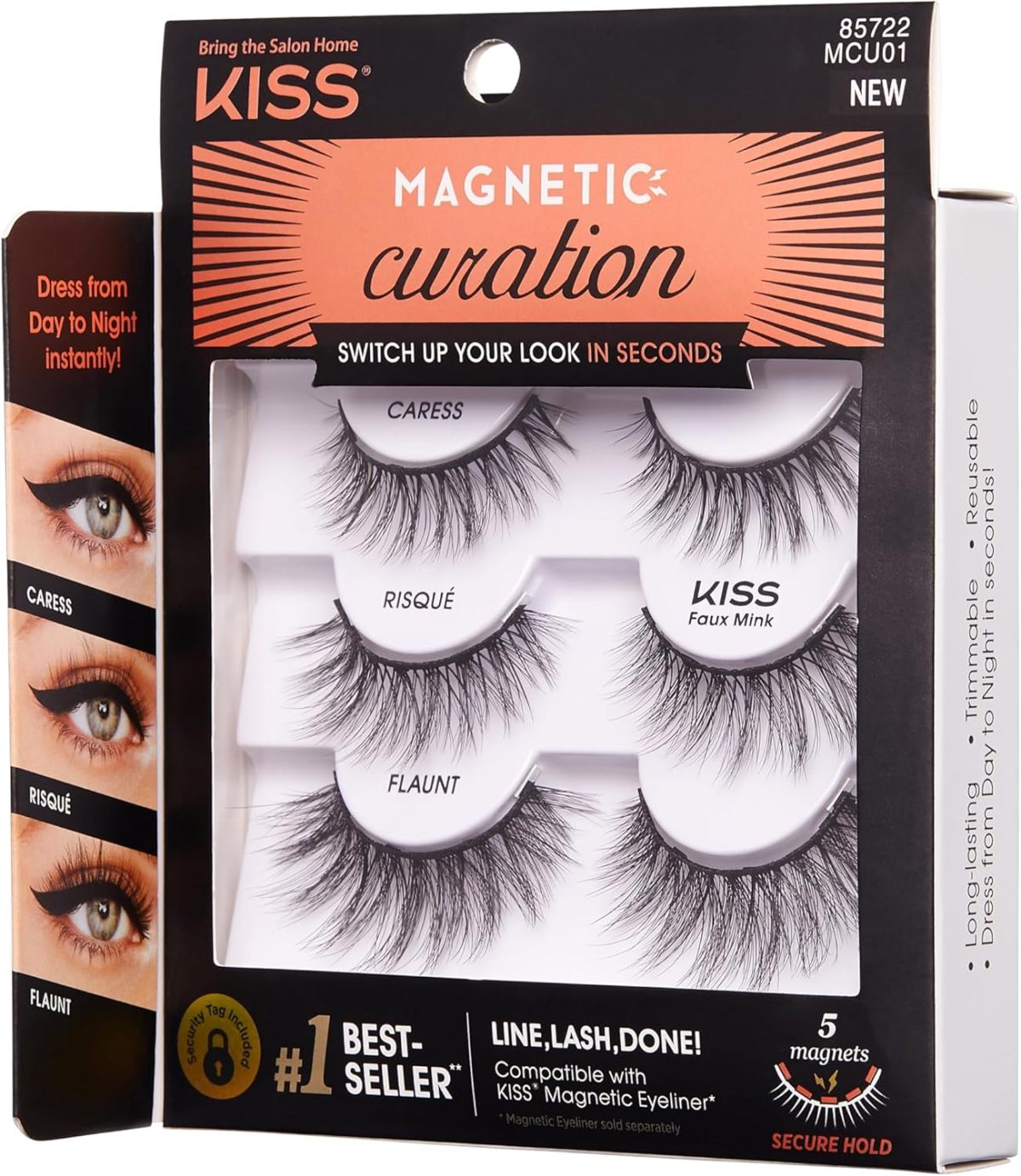 ⁦KISS Magnetic Curation False Eyelashes, 3 Pair with 5 Double Strength Magnets, Wind Resistant, Dermatologist Tested, Last Up To 16 Hours, Reusable Up To 15 Times in 3 Styles, Black, 3 Count⁩ - الصورة ⁦4⁩