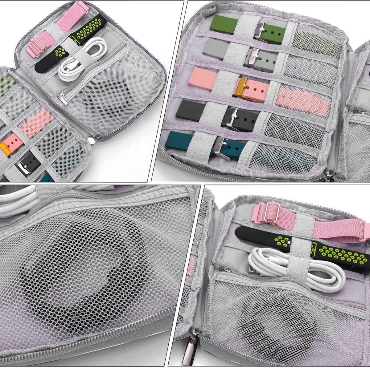 ⁦NALACAL Watch Band Storage Organizer Bag - Waterproof Case for Smart Watch Straps and Accessories, Compatible with All Watch Bands, Portable Carrying Case (Grey)⁩ - الصورة ⁦5⁩