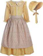 ReliBeauty Pioneer Girl Costume Colonial Prairie Dress Yellow