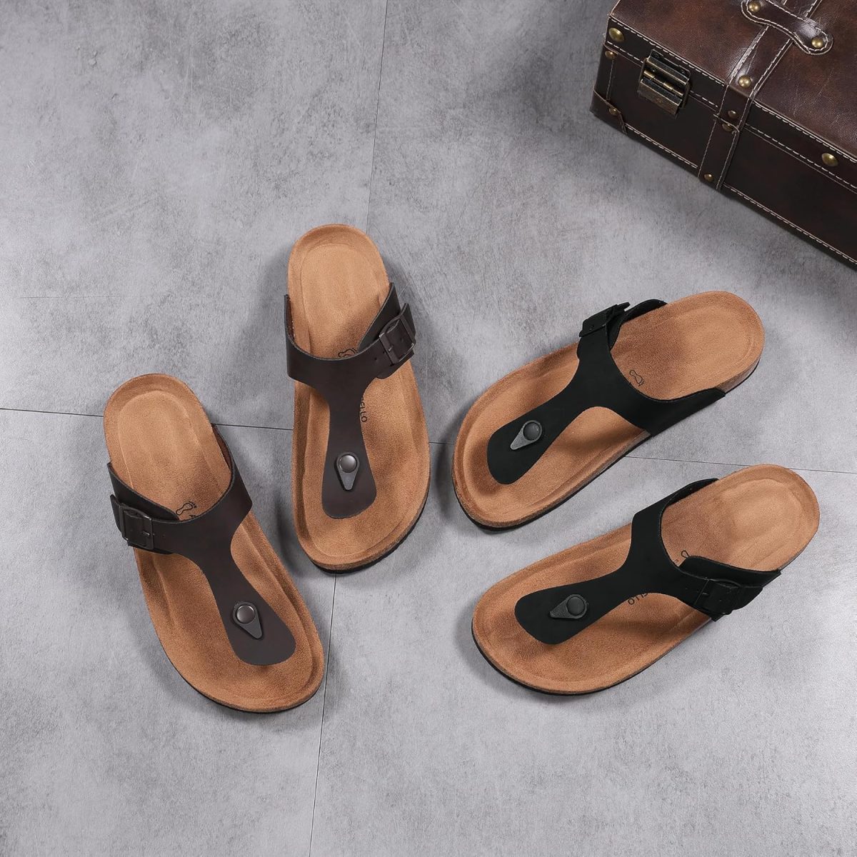 ⁦ARRIGO BELLO Thong Sandals Mens Flip Flops Beach Outdoor Slippers Non Slip Leather Fashion Versatile Sandal Size 41-46⁩ - الصورة ⁦9⁩