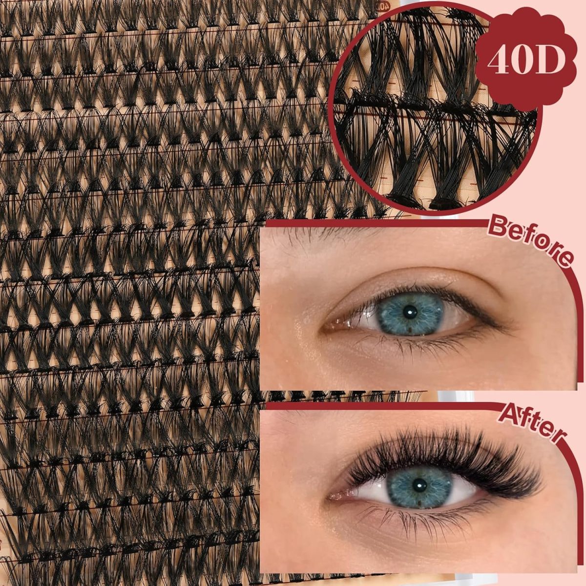 ⁦Individual-Eyelashes-Kit 280Pcs, Higu clace DIY Lash Extension Kit Mixed 10-18mm, 40D Natural Eyelashes Cluster Kit with Bond and Seal and Applicator, Lashes Clusters kit Easy to Use at Home (40D-V03)⁩ - الصورة ⁦4⁩