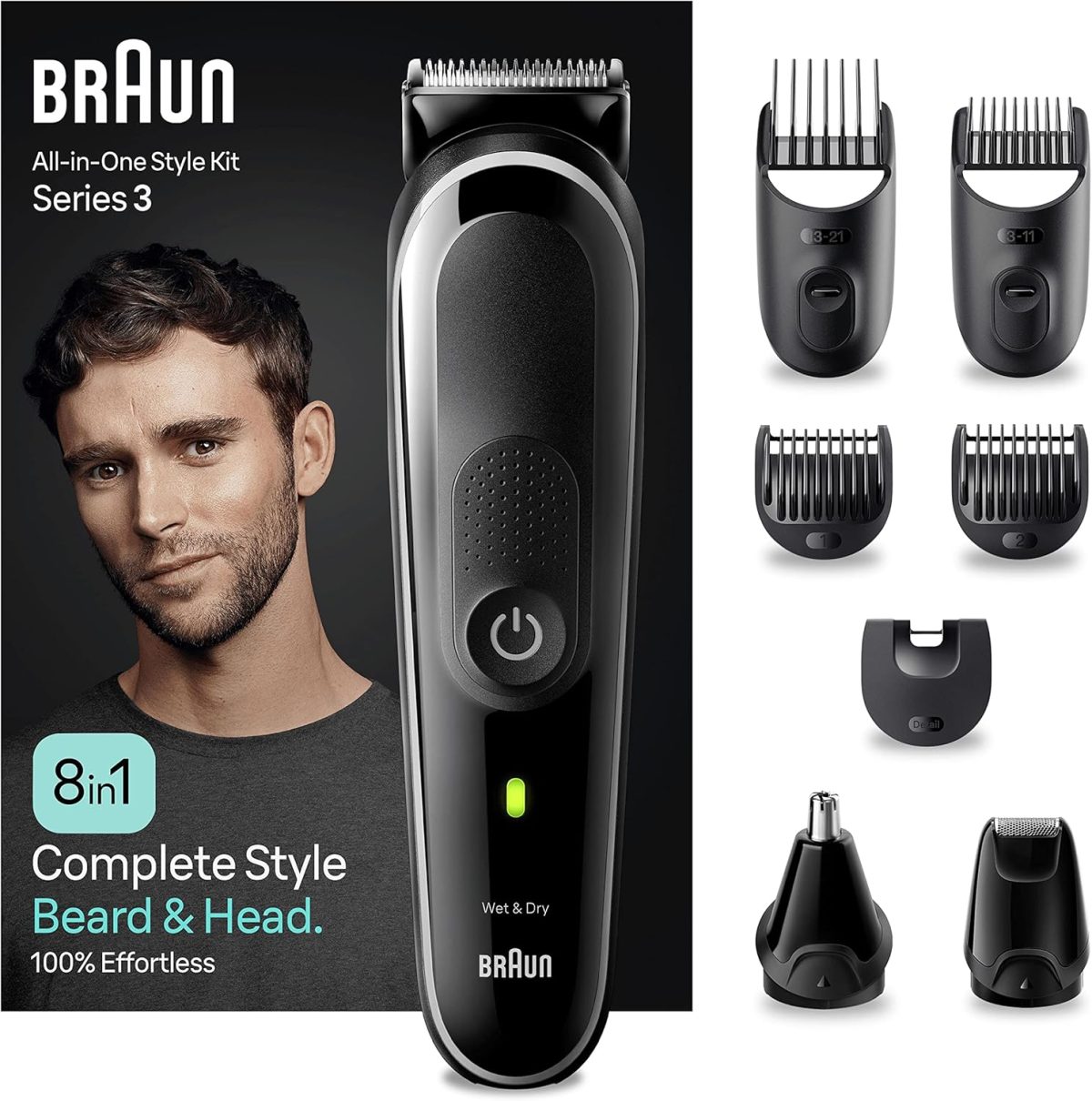 Braun MGK3440 All-In-One Beard Care Bodygroomer Set, 8-in-1 Beard Trimmer, Trimmer/Hair Trimmer Men, Hair Clipper, Waterproof, 80 Minutes Wireless Runtime, Gift Man,