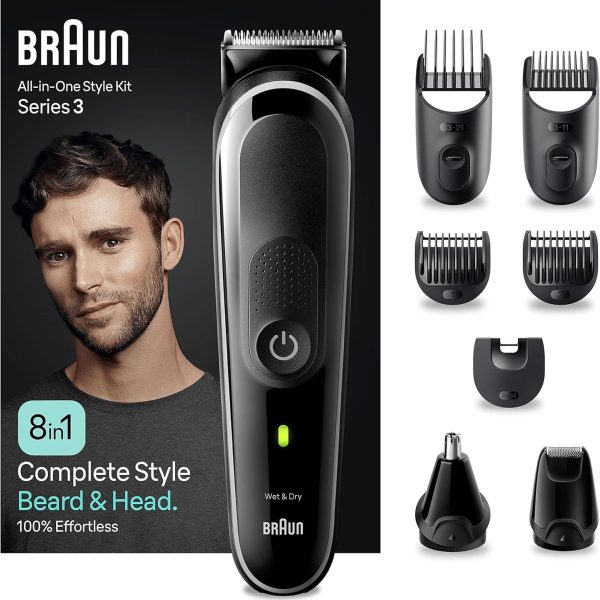 Braun MGK3440 All-In-One Beard Care Bodygroomer Set, 8-in-1 Beard Trimmer, Trimmer/Hair Trimmer Men, Hair Clipper, Waterproof, 80 Minutes Wireless Runtime, Gift Man,