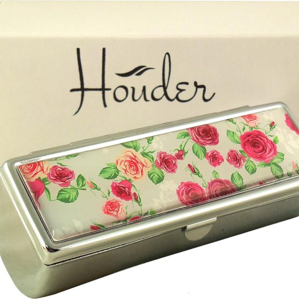 Houder Designer Lipstick Case with Mirror for Purse - Decorative Lipstick Holder with Gift Box - Velvet Lined - Protect Your Lipsticks in Style (Red Roses)