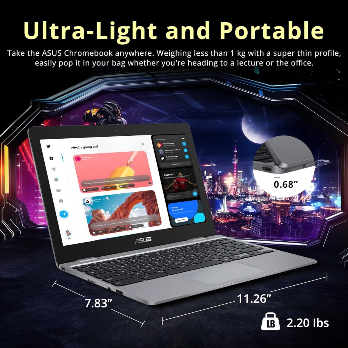 ⁦ASUS Chromebook 11.6" HD Student Laptop, Intel Celeron N3350, 4GB RAM, 192GB Storage (32GB eMMC+160GB Docking Station), Intel UHD Graphics, HD Camera, Stereo Speakers, Chrome OS, Gray⁩ - الصورة ⁦7⁩