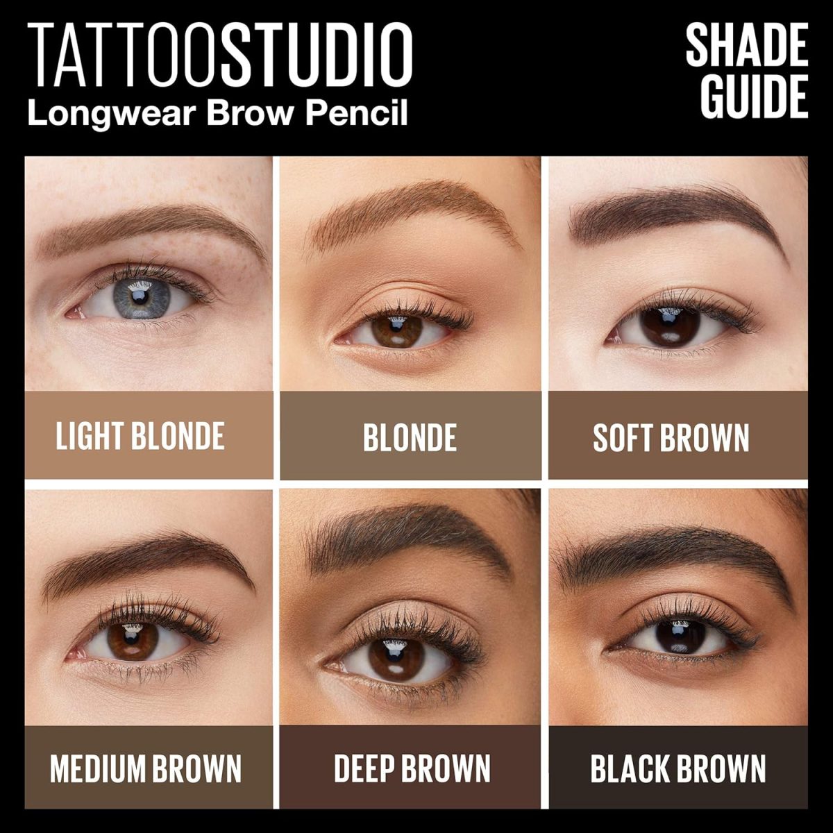⁦Maybelline Medium Brown TattooStudio Up to 36HR Sharpenable Longwear Waterproof Eyebrow Pencil, Defined Brows, Pigment Brow Pencil, 1 Count⁩ - الصورة ⁦6⁩