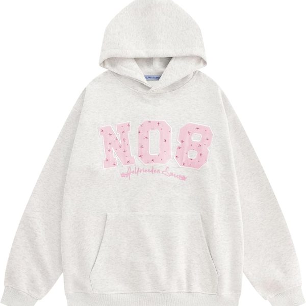 Aelfric Eden Womens Oversized Graphic Hoodies Y2k Flower Embroidery Number Print Pullover Hooded Sweatshirt Unisex