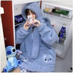 ⁦BOLKA Fall Cardigan For Women Lamb Wool Kawaii Bear Embroidery Hoodie Zipper Thickened Warm Hooded Sweatshirt Women's Loose Top (Color : Blue, Size : M)⁩ - الصورة ⁦2⁩