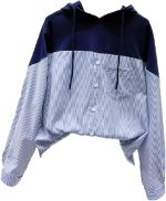 BOLKA Fall Shirts Autumn Style Loose Hoodies Women Drawstring Tops Hooded Striped Stitching Shirt Female Sweatshirts Pleasure (Size : XL)