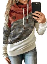 FYTVHVB Womens Cowl Neck Pullover Hoodie Casual Color Block Long Sleeve Drawstring Sweatshirt Jumper Tunic Lightweight Fleece Tops S-5XL