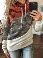 ⁦FYTVHVB Womens Cowl Neck Pullover Hoodie Casual Color Block Long Sleeve Drawstring Sweatshirt Jumper Tunic Lightweight Fleece Tops S-5XL⁩ - الصورة ⁦2⁩