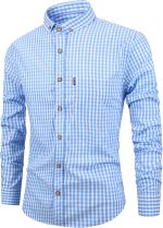 HENORD Plaid Shirt for Men Button Down Shirt Summer Casual Long Sleeve V-Neck Pullover Top