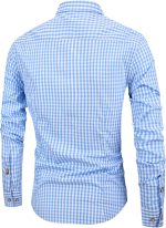 ⁦HENORD Plaid Shirt for Men Button Down Shirt Summer Casual Long Sleeve V-Neck Pullover Top⁩ - الصورة ⁦2⁩