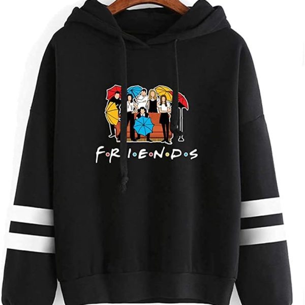 KASTWAVE Friends Hoodies for Women, Long Sleeve Drawstring Fleece Letters Print Hooded Pullovers Autumn Fashion Warm Sweatshirts Casual Loose Blouses Gift for Friends