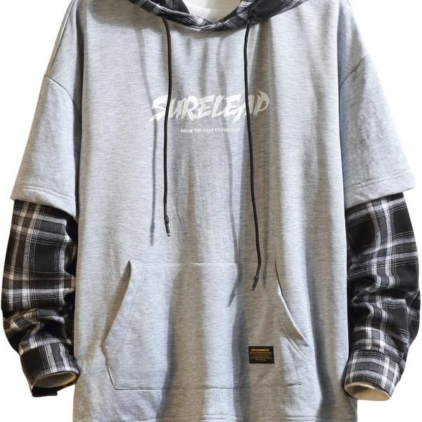 Patchwork Hoodies Men Letter Print Streetwear Hoodie Men Sweatshirt